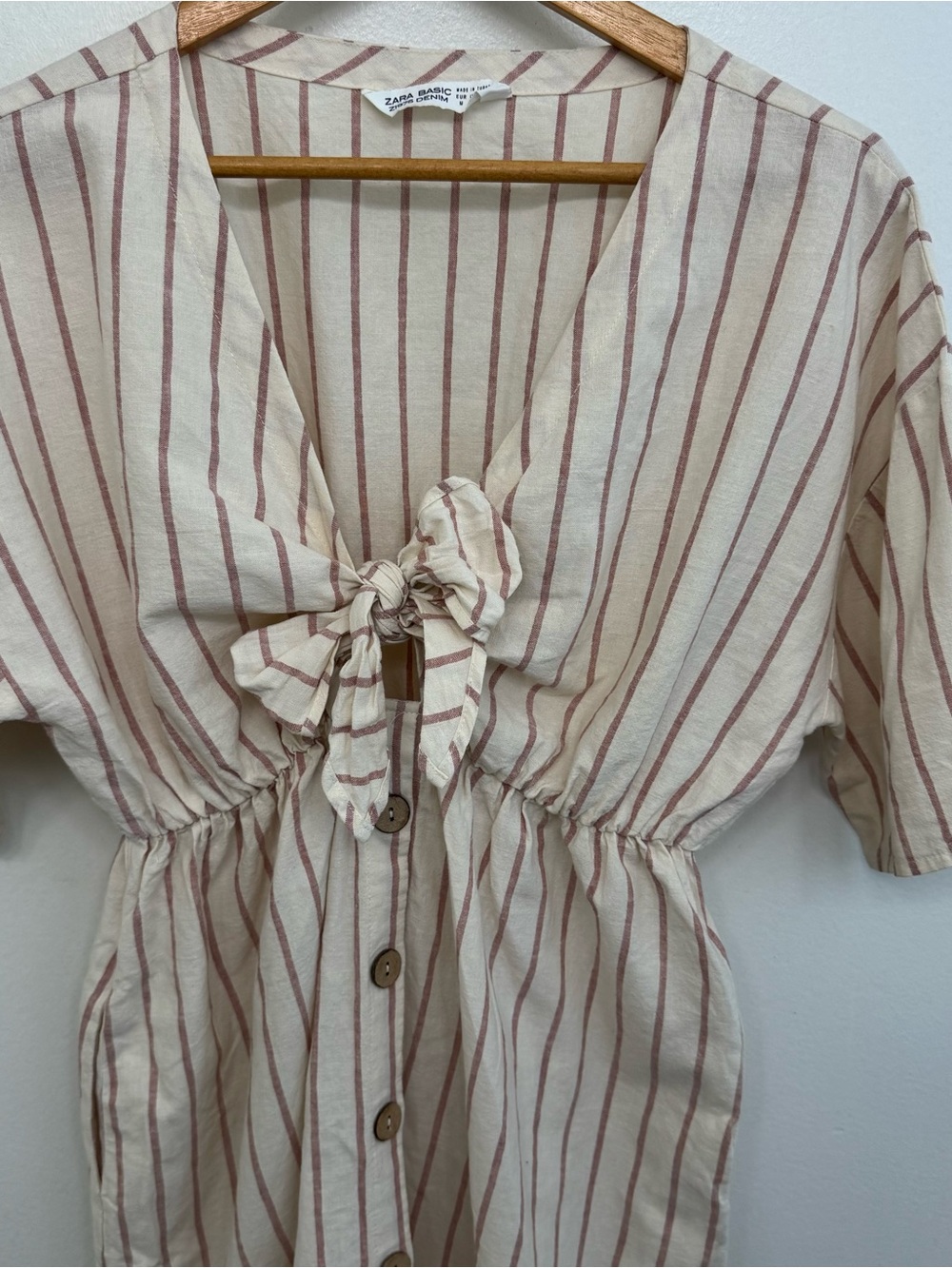 Zara Cream Midi Dress with Stripes and Front Tie - Picture 8 of 8